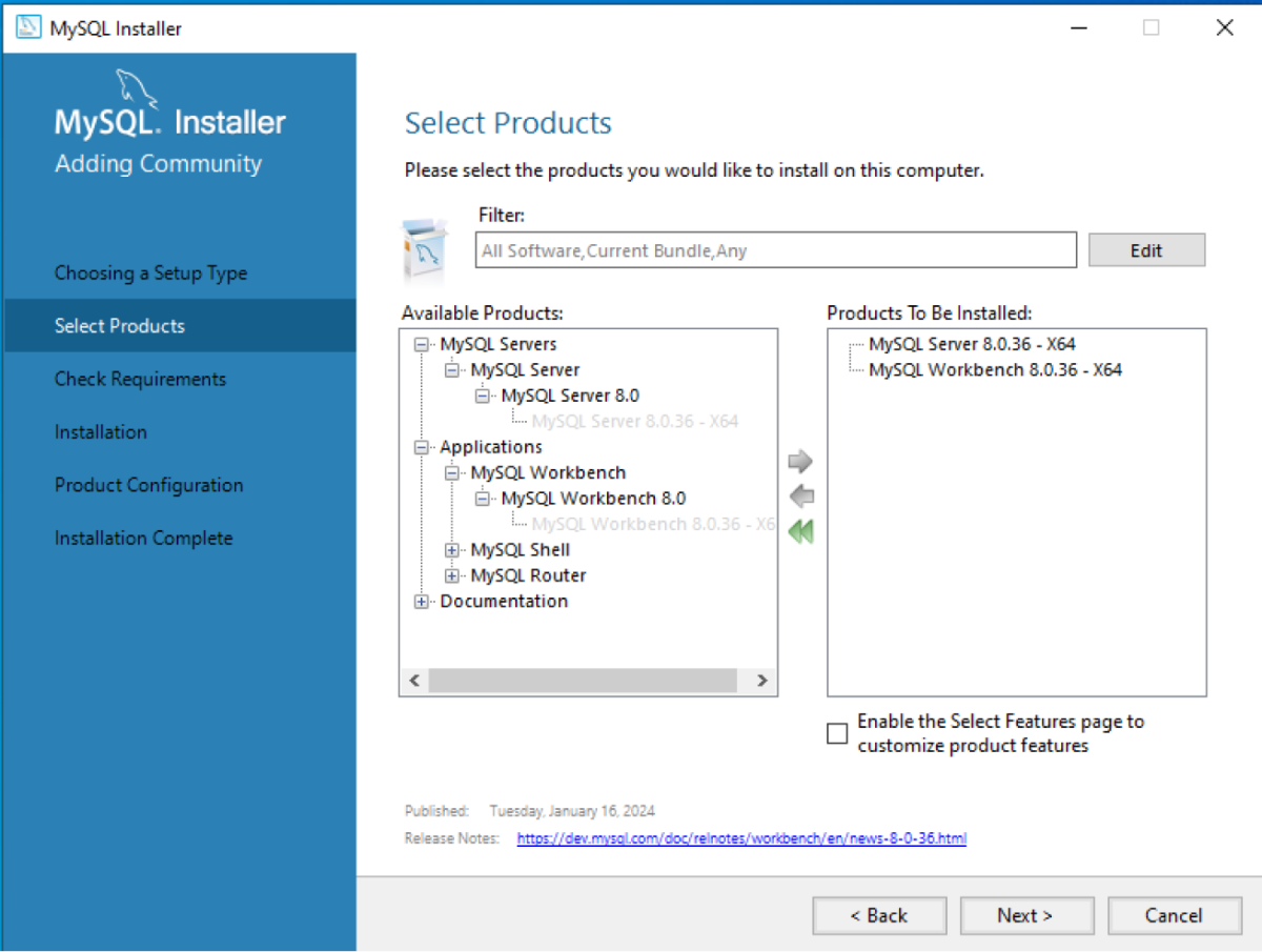 Install Products for MySQL