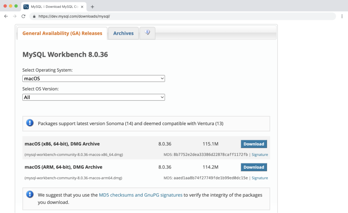 Install MySQL Workbench on macOS