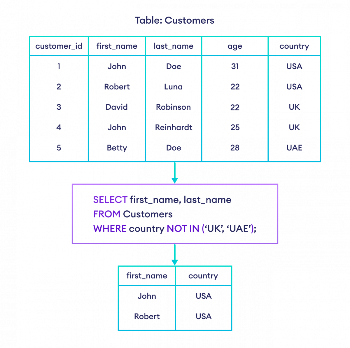 How to use NOT IN operator in SQL